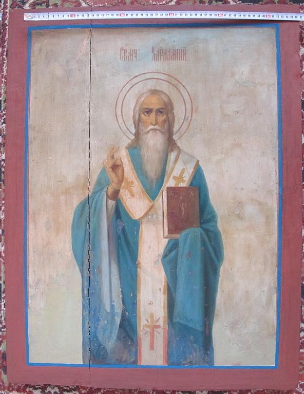 икона надвратная двусторонняя Святые Илья и Харлампий, 19 век