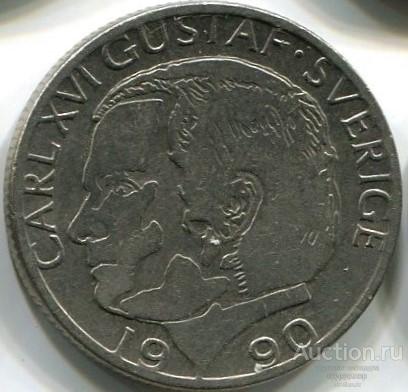 Швеция 1 крона 1990 года.