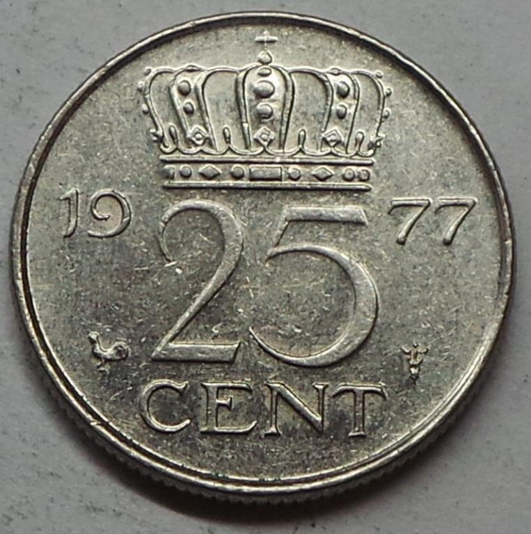 Нидерланды 25 центов 1977 года (1) КМ#183