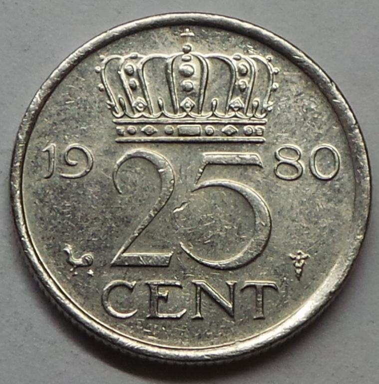 Нидерланды 25 центов 1980 года (3) КМ#183