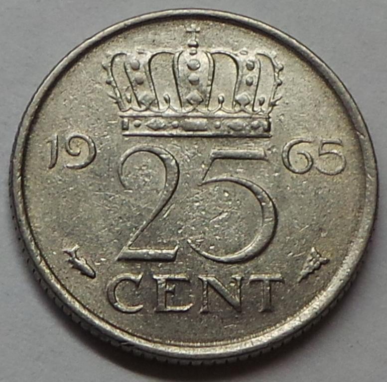 Нидерланды 25 центов 1965 года КМ#183
