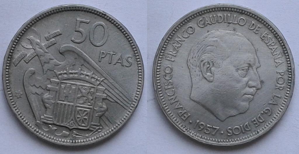 Испания. 50 песет, никель, 1957(58)