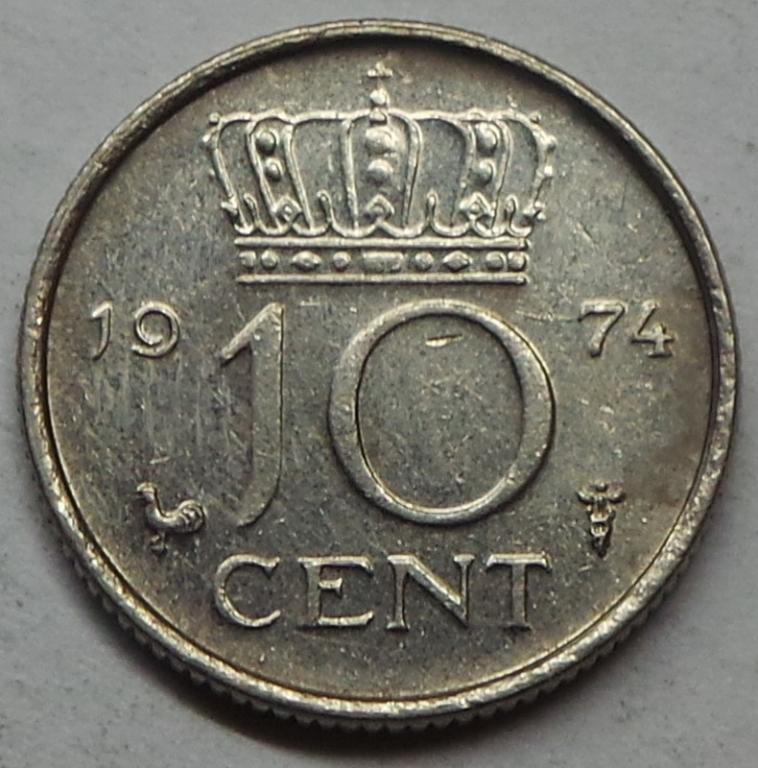 Нидерланды 10 центов 1974 года (2) КМ#182