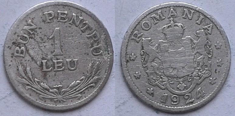 Румыния. 1 лей, никель, 1924