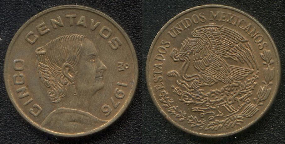 (473)Мексика - 5 сентаво(1976), бронза, KM#427