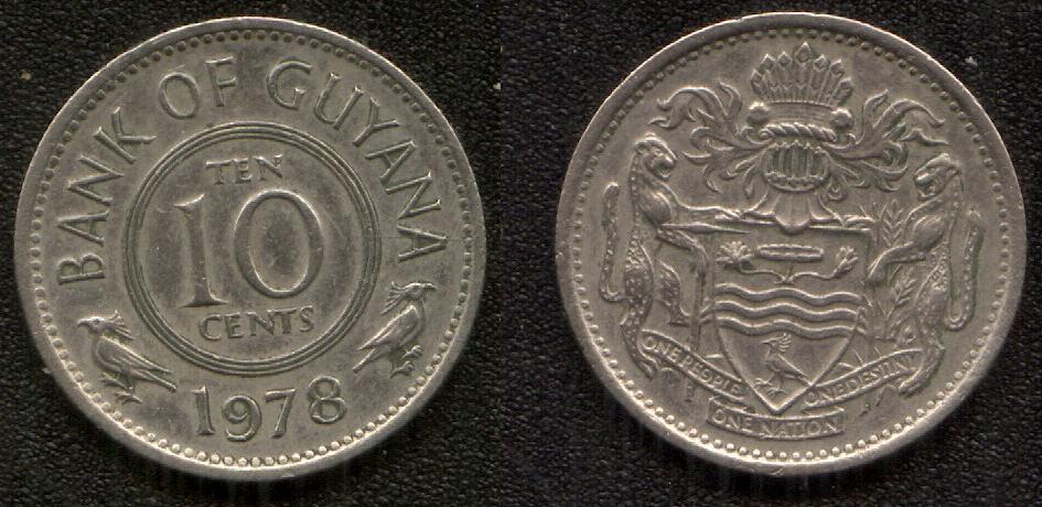 (480)Гайана - 10 центов(1978), медно-никель, KM#33