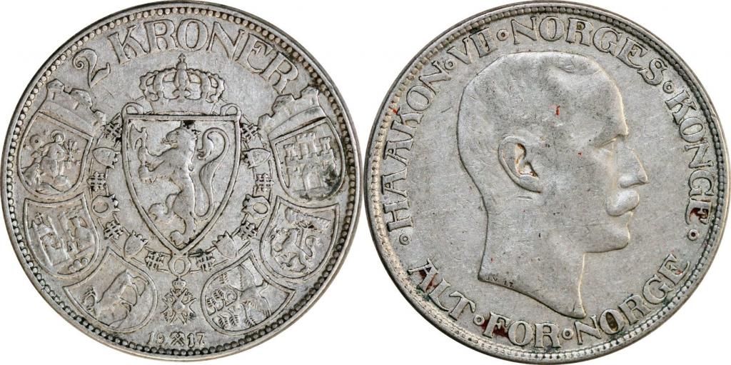 Норвегия 2 кроны 1917 Хокон VII
