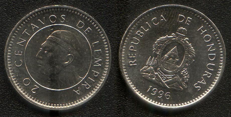 (534)Гондурас – 20 сентаво (1996), сталь покрытая никелем, KM#83.2а