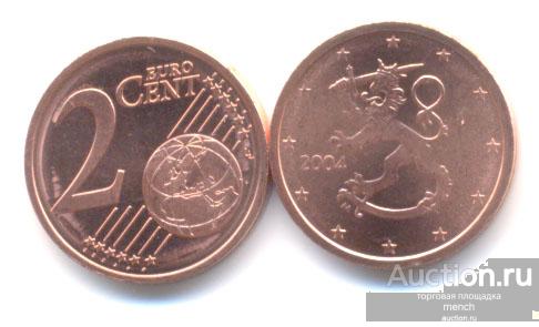 Финляндия 2 евро цента 2004 не частый. Геральдический лев. АНЦ из ролла UNC.