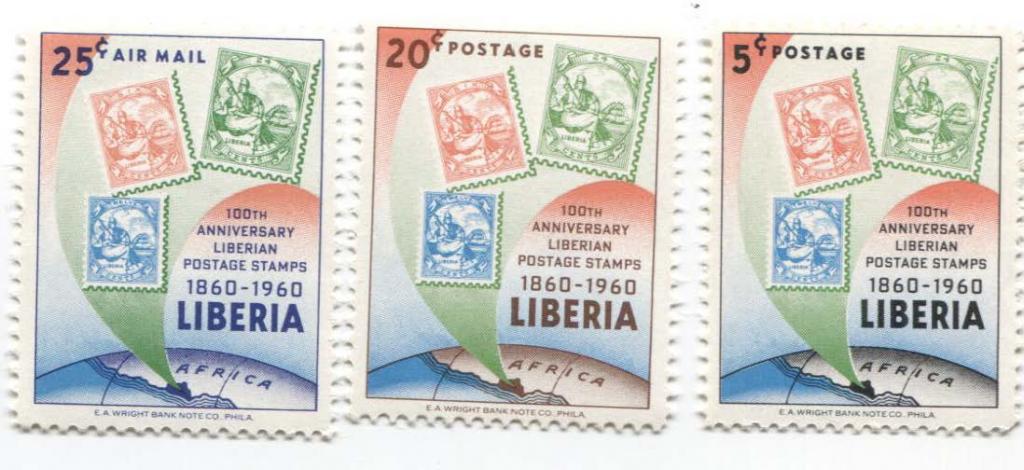 1960.Либерия.100 лет либерийской марке.3м.**