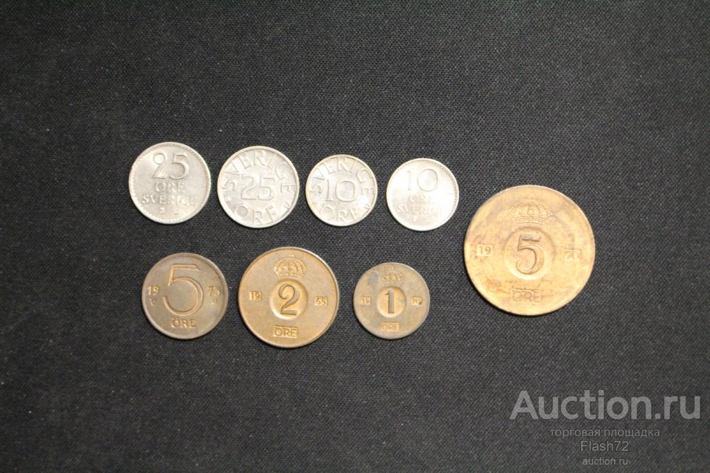 Набор монет 8 шт. 1965-1983 год Швеция