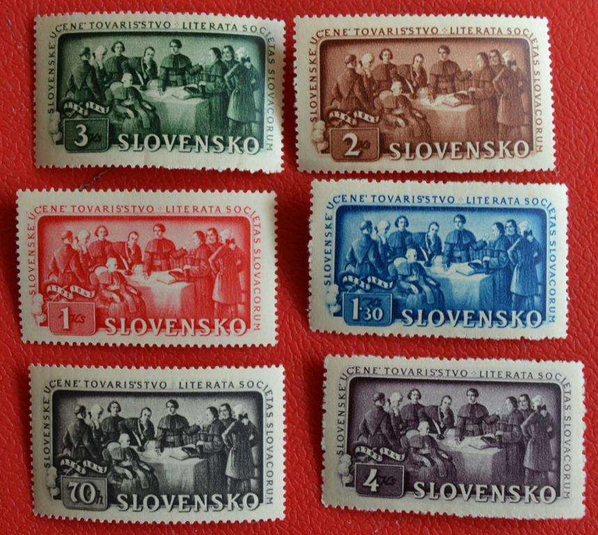Словакия 1942 год 150 лет литературному обществу Mi105-110 MNH