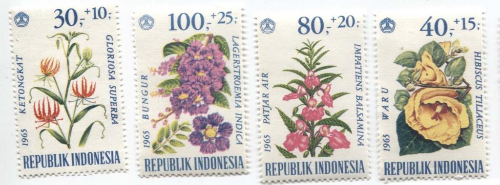1965.Индонезия.цветы. 4м.3,5е.**
