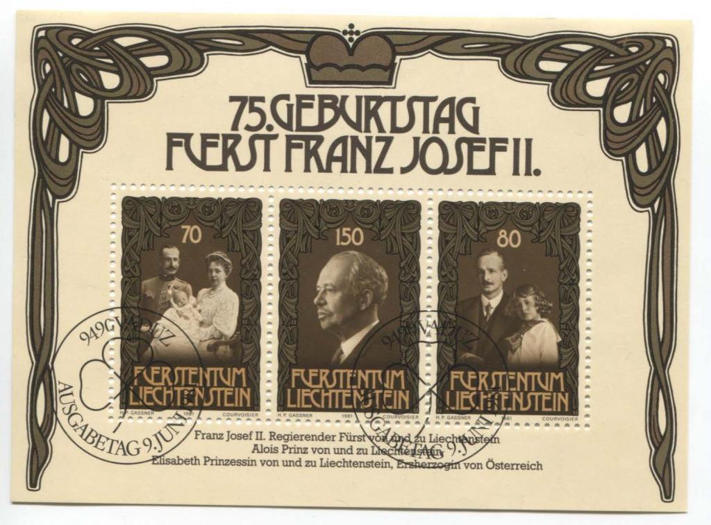 1981.Лихтенштейн.75 летие Курфюрста.Блок.гаш