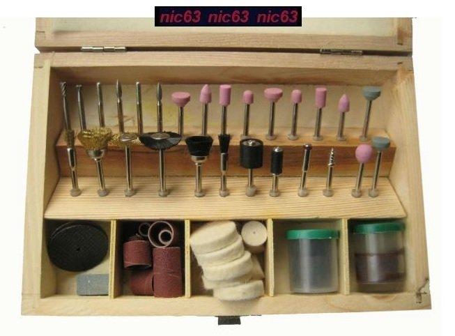 НАБОР КОМПЛЕКТ 100 АКСЕССУАРОВ ШЛИФОВКИ ГРАВИРОВКИ DREMEL в ДЕРЕВЯННОМ КЕЙСЕ 