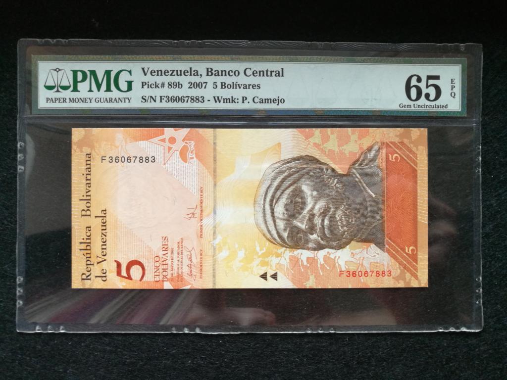 5 боливаров 2007 года ВЕНЕСУЭЛА (в слабе  PMG  грейд - 65) . Очень высокий грейд !!!