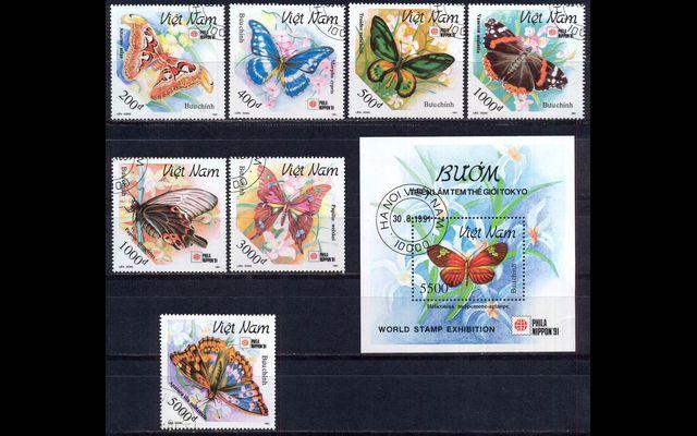 Вьетнам 1991 Mi 2373-79 Bl92 Бабочки CTO 004/431