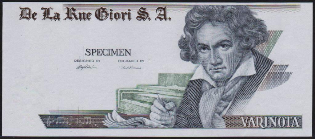 DE LA RUE, GIORI SA "BEETHOVEN" DURANOTE [UNIFACE] [ТЕСТОВАЯ ПОЛИМЕРНАЯ БАНКНОТА] [РЕДКАЯ]