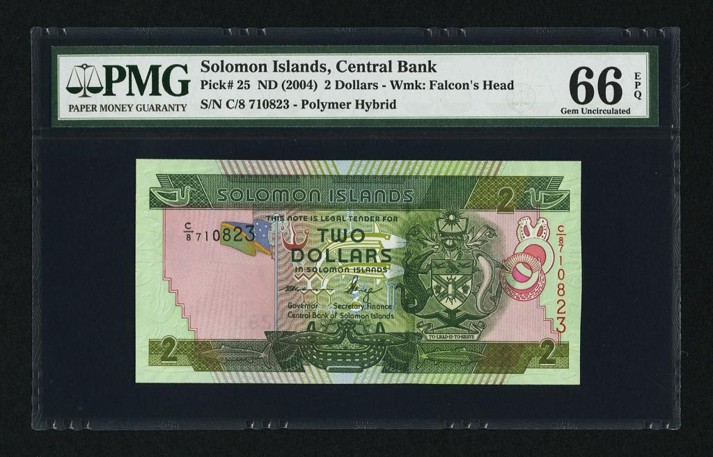 СОЛОМОНОВЫ ОСТРОВА, 2004, 2 ДОЛЛАРА [PMG GEM UNCIRCULATED 66 EPQ]