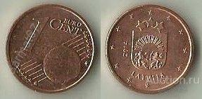 1 евро цент 2014 г.  KM#150  ЛАТВИЯ Т. Гол. А.  Ж