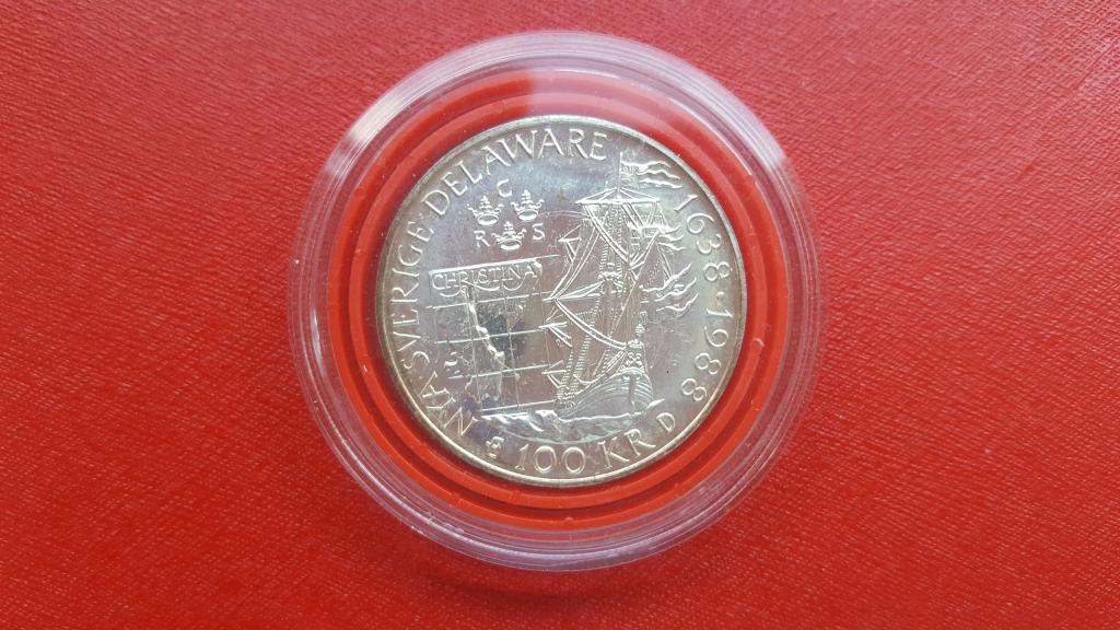 Швеция 100 крон 1988 DELAWARE Парусник Корабль Флот Серебро