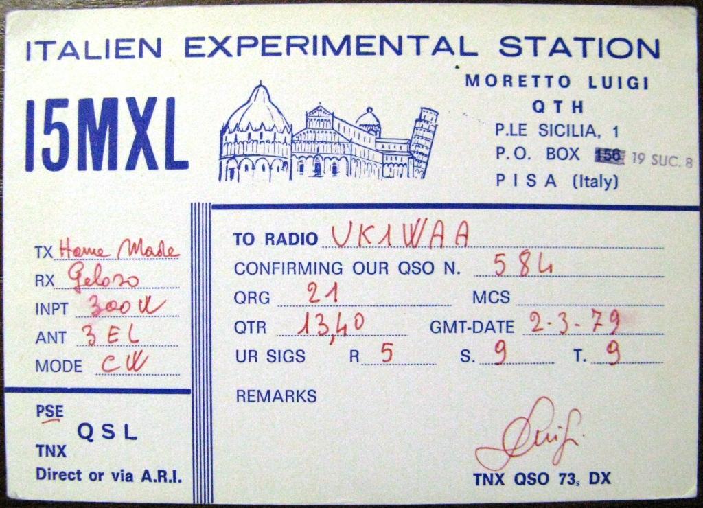 К22-787 QSL КАРТОЧКА РАДИООБМЕНА ИТАЛИЯ 1979
