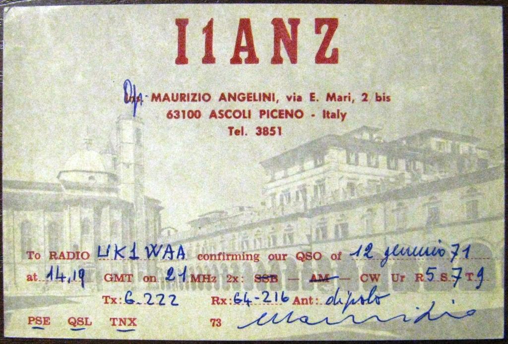 К22-781 QSL КАРТОЧКА РАДИООБМЕНА ИТАЛИЯ 1971