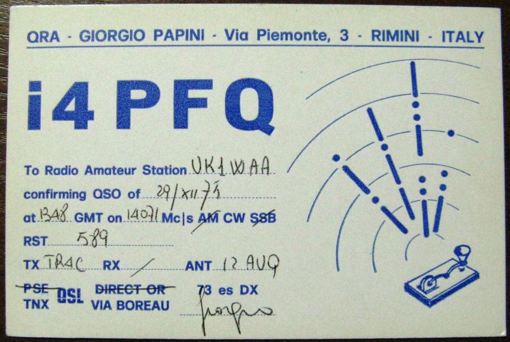 К22-792 QSL КАРТОЧКА РАДИООБМЕНА ИТАЛИЯ 1975