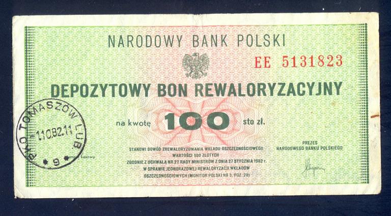 Польша, Депозит 100 злотых 1985 года