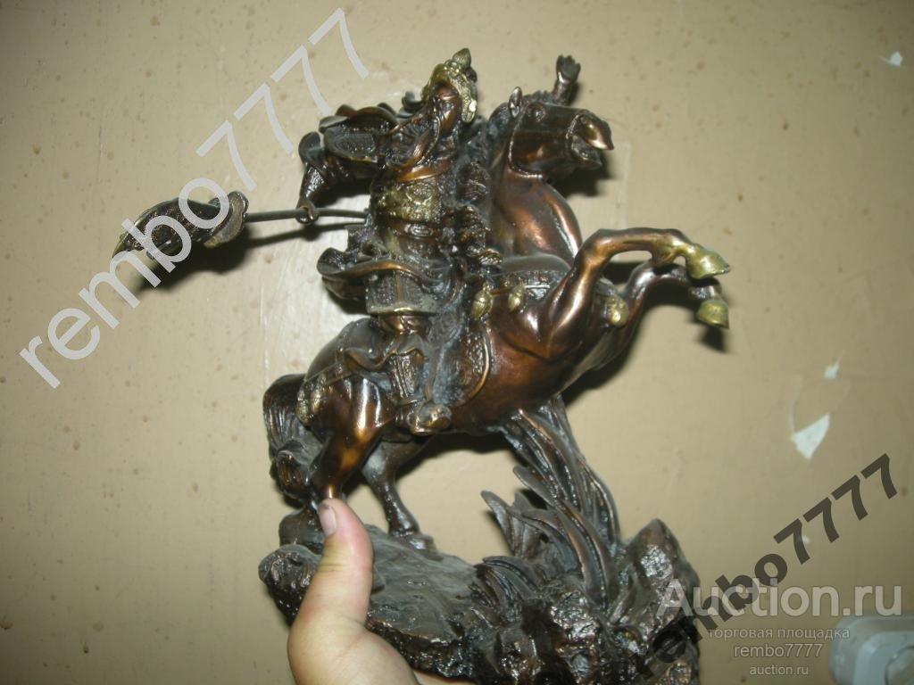 воин.конь. лошадь.бронза.самурай. 37см.чингисхан