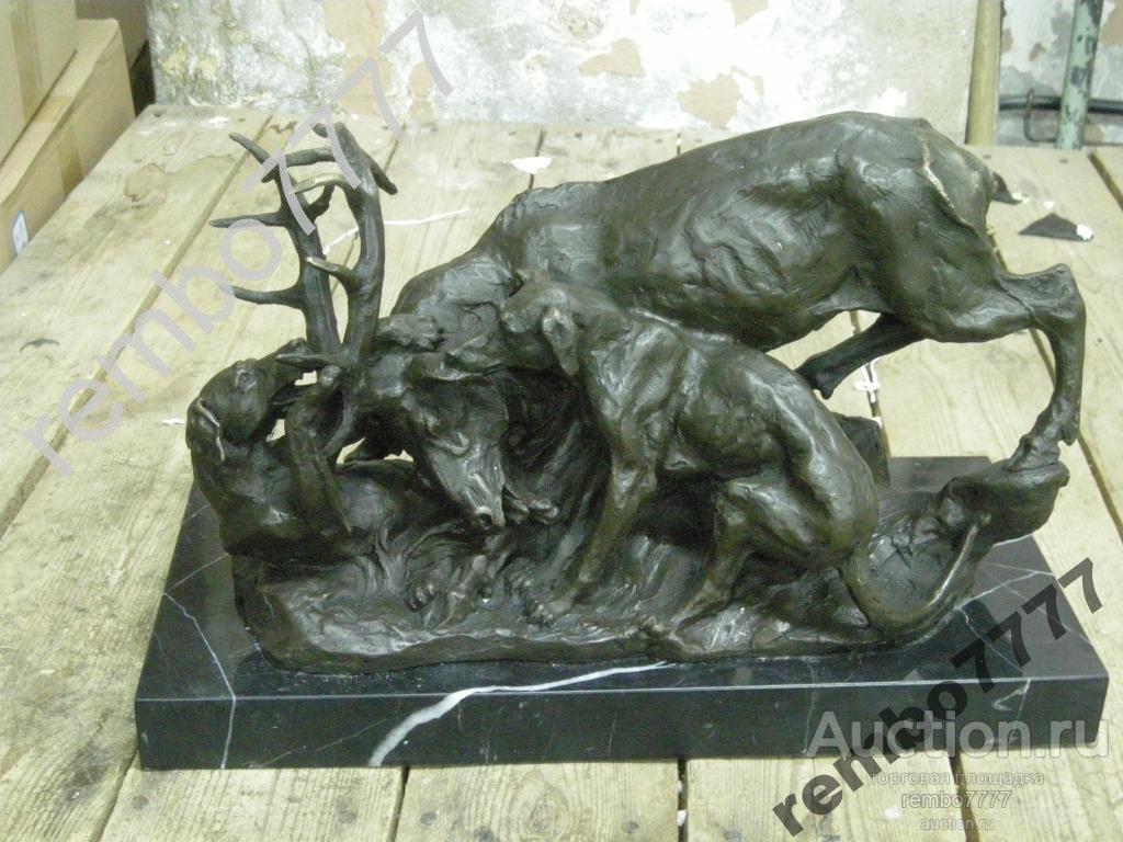 охота.охотник .бронза.европа.25см. олень редкость 
