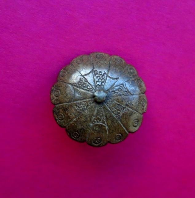 ❃ ДРЕВНЯЯ ПУГОВКА ❃ накладка Ø-35 мм. БРОНЗА- медный сплав ОРНАМЕНТ /пуговица бляха/ пг40+