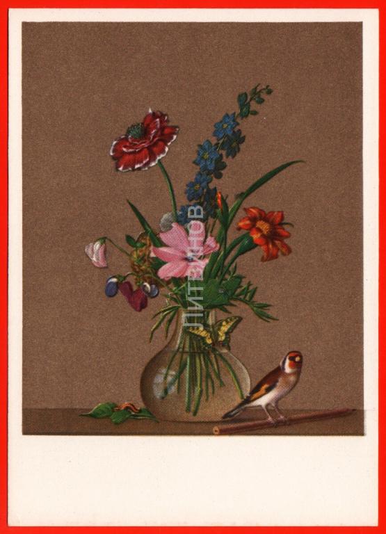 Картина ваза бабочка и птичка