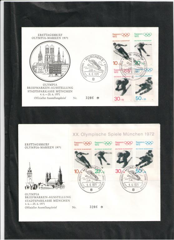 конверты первого дня Германия Зимние Олимпийские игры Саппоро Япония 1972 год комплект