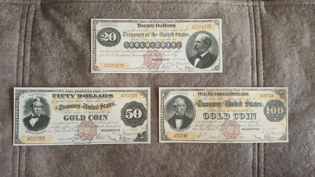 Реплика банкнот. 5 Долларов 1882 золото фото. Нанлайты копия американских.