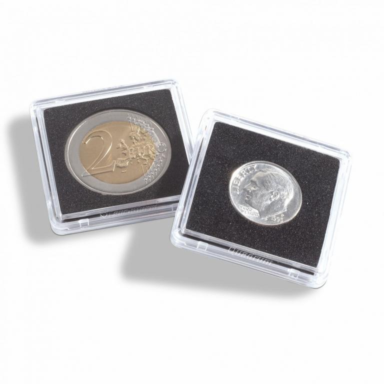 360075 Квадратная капсула QUADRUM Mini 38х38 мм. вырез для монеты D22 mm.