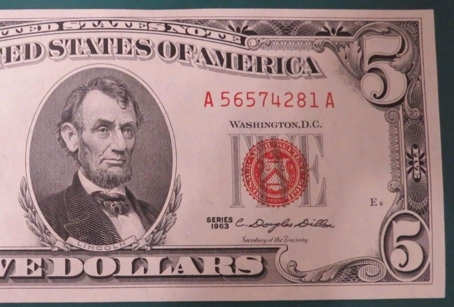 Сколько сегодня 5 долларов. 5 Долларов США 1963. Банкноты долларов США 5 долларов. Банкноты пять долларов США 1963 года. Купюра 5 долларов США.
