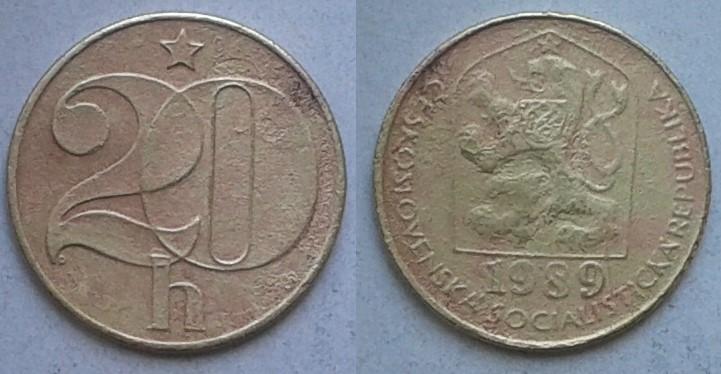 Чехословакия. 20 гелеров, бронза, 1989