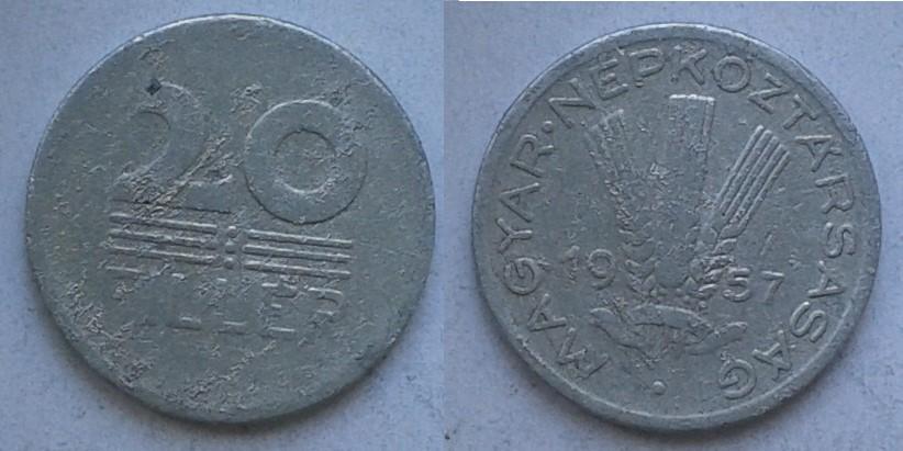 Венгрия. Три колоска - 20 филлеров, 1957