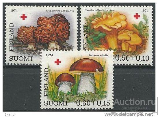 Финляндия 1974  Красный крест .  Флора . Грибы