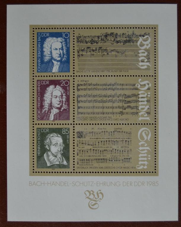 ГДР 1985 год Немецкие композиторы Бах Гендель Шюц М: блок 81  MNH
