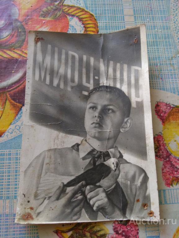 Фото открытка миру мир.мальчик с голубем.1961г