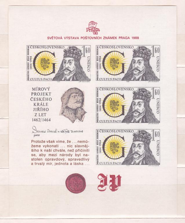 Марки  Чехословакия 1988 Филвыставка Прага 88  MNH Персоналии