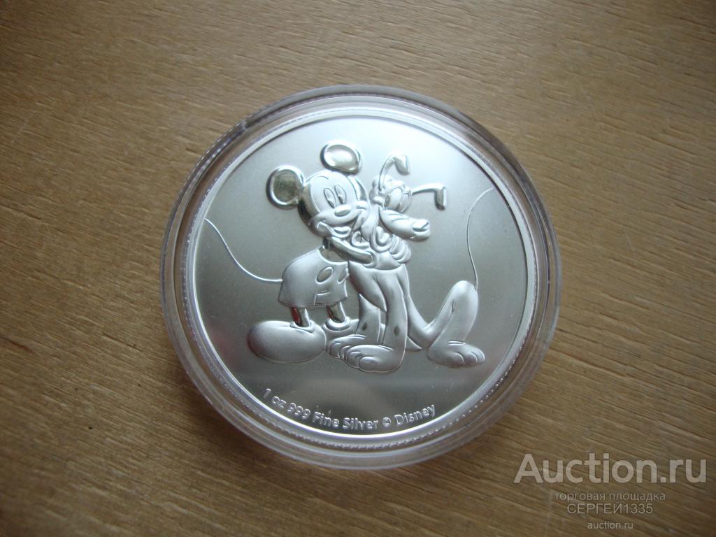 Ниуэ 2 доллара 2020 Микки Маус и Плуто собака Уолт Дисней СЕРЕБРО