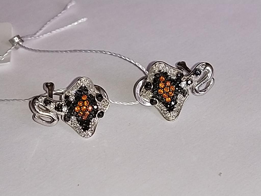 Серьги " Морские скаты " . Серебро. 925-я проба. Фионит. 24.