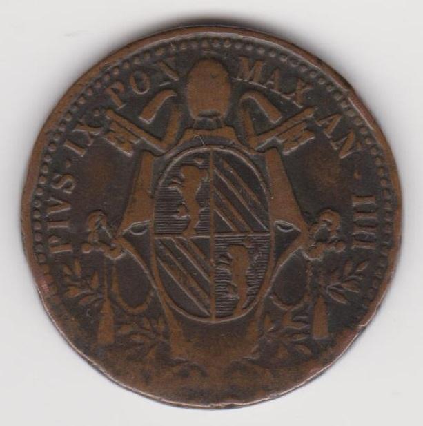 ПАПСКИЕ ЗЕМЛИ 1/2 БАЙОККО 1849-IIIIR GF