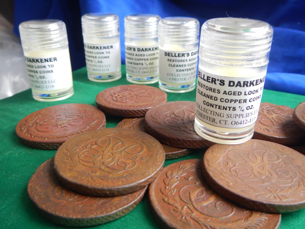 Какие монеты покрыты медью. ПАТИНАТОР для медных монет "Dellers Darkener", США. Средство для патинирования медных монет. Патинирование монет. Патинирование медных монет.