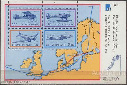 Финляндия 1988 Международная филателистическая выставка Finlandia "88 , самолеты  , блок