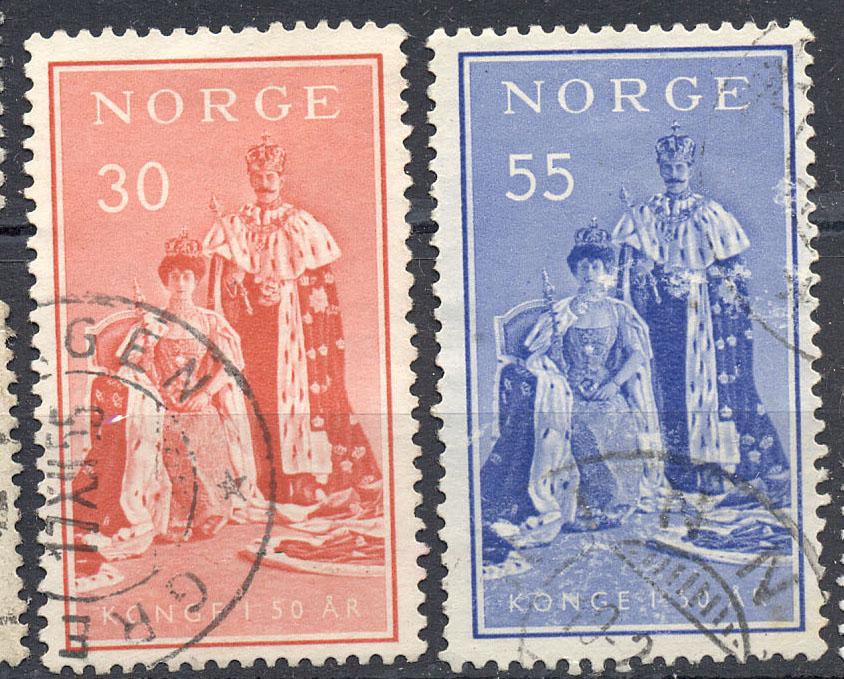 Норвегия 1955 г. серия  50 лет коронации Хакона 7 гашеная