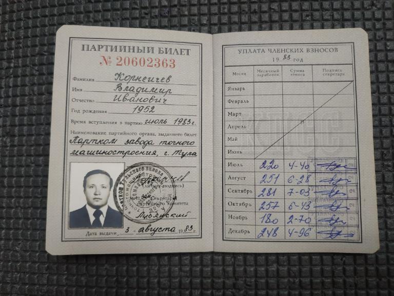 Удостоверение.Коммунистическая партия советского союза